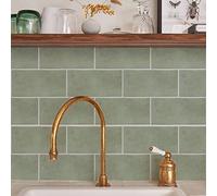 Azulejos Adhesivos Cocina Verde Matcha Vinilos Baño Azulejos PVC Vinilos Cocina Azulejos Durable Vinilos de Pared Decorativos Impermeable 30x15cm/12 pcs