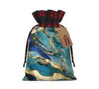 Azurite - Bolsa de regalo de Navidad con cordón reutilizable, diseño de mármol al óleo, color azul azulado y hoja de oro
