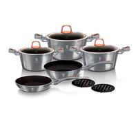 Berlinger haus moonlight batería cocina inducción 10 piezas, antiadherente mármol sin pfoa, aluminio, cazuelas sartenes, , gris