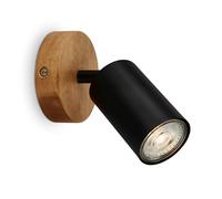 B.K.Licht - Aplique de Pared Interior con Base de Madera, Lampara de Techo, 1 Foco LED Interior, Orientable, GU10 máx. 9W, Lámpara de Cabecera, Lámpara de Salón, Lámpara de Pared, 9x8,5 cm, Negro