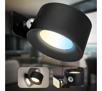 B.K.Licht - Aplique de pared sin conexión a la red con batería recargable, extraíble magnéticamente, giratorio 360 grados, regulable, CCT, aplique de pared para interiores, 9,5x8x4,5cm, negro
