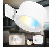 B.K.Licht - Aplique de pared sin conexión a la red con batería recargable, extraíble magnéticamente, giratorio 360 grados, regulable, CCT, aplique de pared para interiores, 9,5x8x4,5cm, blanco