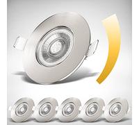 B.K.Licht I Juego de 6 luces LED empotradas en el baño I Infinitamente regulable I Ultra plano 25mm I Ø90mm I níquel mate I 5W I 460 lumen I 3.000K blanco cálido I IP44 I foco empotrado en el baño