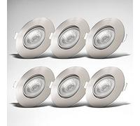 B.K.Licht I Juego de 6 luces LED empotradas I Giratorio I Ultra plano 24mm I Ø90mm I Níquel mate I 6 placas LED de 4,9W I 480 Lumen I 3.000K blanco cálido I IP23 I Foco empotrado