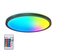 B.K.Licht I Lámpara de techo LED RGB redonda I Panel LED ultra plano I Cambio de color I Lámpara de techo RGBW regulable I Iluminación indirecta I Mando a distancia I Negro