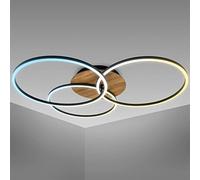 B.K.Licht I Marco LED de 42,5 vatios con control de la temperatura del color I Lámpara de techo LED regulable I Orientable I Mando a distancia I Función de memoria I Madera