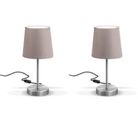 B.K.Licht Lámpara de mesa LED, lámpara de tela color topo, níquel mate, E14, lámpara de mesa, lámpara de cama con interruptor, IP20. (Paquete de 2)