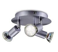 B.K.Licht - Lámpara de techo con 3 focos LED GU10, focos ajustables y giratorios para interiores, de luz blanca cálida, 3W y 250 lúmenes, 3000K, forma de anillo, plafon de techo, Color Titanio