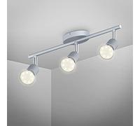 B.K.Licht - Lámpara de techo con 3 Focos LED GU10, focos ajustables y giratorios para interiores, de luz blanca cálida, 3W y 250 lúmenes, 3000K, forma recta en barra, plafon de techo, Color Titanio