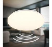 B.K.Licht - Lámpara de techo LED con detector de movimiento IP54 alcance 3m, luz blanca cálida, detección 120 grados, lámpara LED, lámpara de baño, lámpara de cocina, 27x6,5 cm, blanco