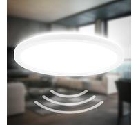 B.K.Licht - Lámpara de techo LED con detector de movimiento, plana, IP44 protección contra salpicaduras de agua, panel LED, lámpara de baño, luminaria para ambientes húmedos, 24x3 cm, blanco