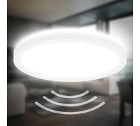 B.K.Licht - Lámpara de techo LED con detector de movimiento, plana, IP44 protección contra salpicaduras de agua, panel LED, lámpara de baño, cocina, luz para habitaciones húmedas, 24x3 cm, blanco