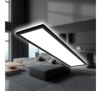 B.K.Licht - Lámpara LED de techo con luz indirecta, plana, luz blanca neutra, IP44, panel, lámpara LED, lámpara de techo, lámpara de baño, lámpara de salón, lámpara de cocina, 98 x 20 x 3 cm, negro
