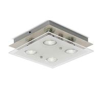 B.K.Licht - Lámpara plafón LED de forma cuadrada con 4 focos y de cristal para interiores con diseño elegante y discreto de luz blanca cálida, 3W y 250 lúmenes, 3000K, color níquel mate