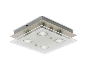 B.K.Licht - Lámpara plafón LED de forma cuadrada con 4 focos y de cristal para interiores con diseño elegante y discreto de luz blanca cálida, 3W y 250 lúmenes, 3000K, color níquel mate