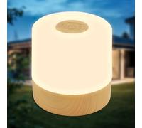 B.K.Licht - Mini Lámpara LED de Sobremesa Inalámbrica IP44 con Tacto, Regulable por Pasos, Batería Recargable, Cable USB-C, Lampara para Mesita, Lampara LED, 7x7Cm, Lamparas a Pilas, Luz, Madera
