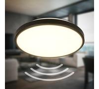 B.K.Licht - Plafón LED con detector de movimiento alcance IP54 3m, luz blanca cálida, detección 95 grados, plafón LED, lámpara LED, lámpara de baño, lámpara de cocina, 29x7,5cm, negro