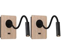 B·LED BARCELONA LED Aplique de Pared Madera con Interruptor y Foco Negro Flexible Luz Blanco Cálido para Lectura Cama Mesita de Noche Hotel (Paquete de 2)