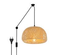 B·LED BARCELONA LED BarcelonaLED Lámpara Colgante de Mimbre con Cable y Enchufe Vintage Polea Ratán Bambú Madera para Techo Pared Comedor Cocina Salón