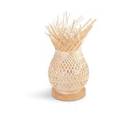 B·LED BARCELONA LED Lámpara de mesa nórdica de bambú tejido con base de madera, luz cálida decorativa para dormitorio, salón, mesita de noche y oficina