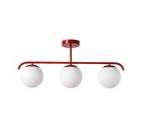 B·LED BARCELONA LED Lámpara de Techo Triple “Talí” con 3 Bolas de Cristal Opalino, 3xE27, Estilo Minimalista Moderno, Iluminación Difusa para Salón, Comedor o Dormitorio, 70×30×15 cm, Metal en Rojo