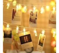 B-right 20 LED Clip Cadena de Luces, Guirnalda de Luces Interior, operado por batería/pilas, Guirnalda de decoración por Navidad, Dormitorio, Habitación, Bodas, Cumpleaños, Fotoclips Blanco cálido