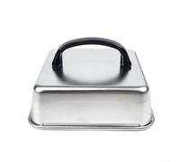 Babominimer Tapa cuadrada de acero para parrilla con asa para cocinar uniformemente, resistente a la retención de humo, 16 cm, 21 cm, 26 cm, plateado, para interiores y exteriores, para barbacoa