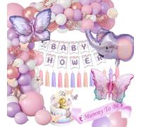 Baby Shower - Decoraciones para niña, color morado mariposa de bautizo de oro para bebé, niña, unisex, neutro