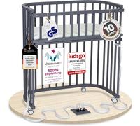 babybay Boxspring - Cuna Auxiliar de Madera de Haya Maciza, compacta y transformable, Altura Regulable sin Niveles, Cuna Creciente (lacada en Gris Pizarra), Incluye colchón, Rejilla, Ruedas