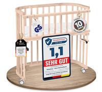 babybay Cuna Extra Grande de Madera de Haya Maciza, Altura Regulable y respetuosa con el Medio Ambiente, con colchón, Rejilla, Ruedas (Natural sin Tratar)