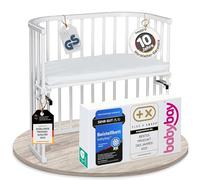 Babybay Original cuna colecho de madera de haya maciza con colchón Classic Soft para el día y la noche/Cuna regulable en altura & ecológica/Cuna que crece con el niño, lacando blanco