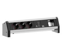 Bachmann 902.0253" Desk - Juego de Campos de conexión de Mesa, 3 contactos de protección, 1 Cargador USB, 1 ABD GST18 Aluminio/Negro