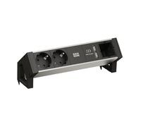 Bachmann DESK 2 ALU BLACK Regleta de caja de enchufes con 2 salidas AC y 1 puerto USB
