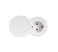 BACHMANN Enchufe empotrable + juego de cubierta, 1 enchufe blanco con 2 anillos decorativos (blanco y aspecto de acero inoxidable) y cable de 2 m (solo profundidad de montaje de 45 mm)