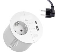 BACHMANN Enchufe empotrable Loop IN Charge 1 x enchufe 1 x USB A/C 22 W con pasacables 2 m de cable para oficina, sala de reuniones y vivienda en blanco 938.301