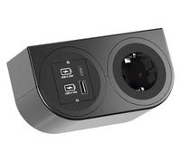 BACHMANN Enchufe para muebles PIX Holder DOUBLE, enchufe para fijación en muebles, 1 x enchufe con USB A y C 22 W, cable de 2 m, color negro (enchufe robusto, fabricado en Alemania)