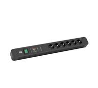Bachmann - Primo 2-6 vías Tira de Enchufe con Interruptor y Dispositivo Completamente Protegido 6 vías Conector de Aluminio con Interruptor en Negro, Longitud del Cable 2 m HO5VV-F 1,50 mm²