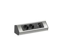 BACHMANN Regleta Casia 2, 2 enchufes con 2 x USB-C 45 W, cable de 2 m, enchufe múltiple para montaje en pared y esquina en cocina y oficina, aspecto de acero inoxidable (con revestimiento antihuellas)