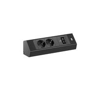 Bachmann Regleta de enchufes Casia 2, 2 enchufes con 2X USB-C 45W, cable de 2m, enchufe múltiple para montaje en pared y esquina en cocina y oficina, negro (con revestimiento antihuellas)