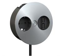 BACHMANN TWIST 1x, con toma de tierra, terminales, cargador USB, conector de montaje con toma de tierra, color plateado, 2 metros