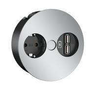 Bachmann Twist 1xCEE7/3 1xUSB Charger Chrom Matt 0,2m GST18 Twist, W125899599 (Chrom Matt 0,2m GST18 Twist, 2 m, 1 AC Outlet(s), Indoor, Metal, Chrome, 42.5 mm)