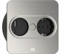 BACHMANN TWIST 2, 1xCEE7/3, 1xUSB A/C, 22W, 2,0m, diseño rectangular con apariencia de acero inoxidable