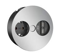 BACHMANN TWIST, enchufe con toma de tierra, cargador USB A/A de 15W, conector GST18, color cromado, 0,2 metros