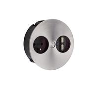 Bachmann Twist USB A, elemento de enchufe, con toma de corriente belga/francesa, acero inoxidable de color