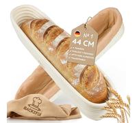 Backefix Cesta de fermentación ovalada de 44 cm para baguette, cesta de fermentación alargada hecha a mano de ratán con paño de lino, accesorio para hornear pan de alta calidad, ideal para hornear pan