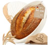 Backefix Cesta de fermentación redonda de 30 cm de tamaño, cesta redonda para panes grandes de hasta 1800 g de masa, con paño de lino para una fermentación uniforme, de tubo de peddi natural, apto