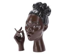 Badafaci Quemador de Incienso con Cabeza de Resina, Diseño de Cara de Mujer Negra de 19cm para Incienso en Varilla y Cono, Elegante Decoración de Escritorio para el Hogar, Oficina, Meditación, Sala