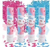 Badaren Cañón Confeti para Revelación de Género, 2 Rosa y 2 Azul, Lanzador de Confeti para Baby Showers y Cumpleaños - 28cm (Rayas)
