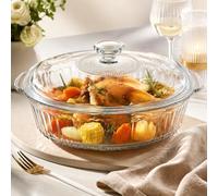 BADCRIS Fuente de Horno de Cristal Resistente al Calor con Tapa, 2.8L | Ovalada (31cm) - Cacerola de Vidrio Borosilicato y Bandeja para Asar, Microondas y Congelador (-20 a 400°C), Transparente