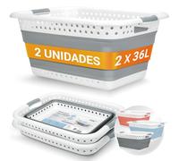 BADIONA Set de 2 Cesto ropa plegable colada - 2x 36 litros & Uso universal | Barreño plegable Cesta para la ropa limpia I Palangana camping I Laundry basket Cesta lavanderia grande